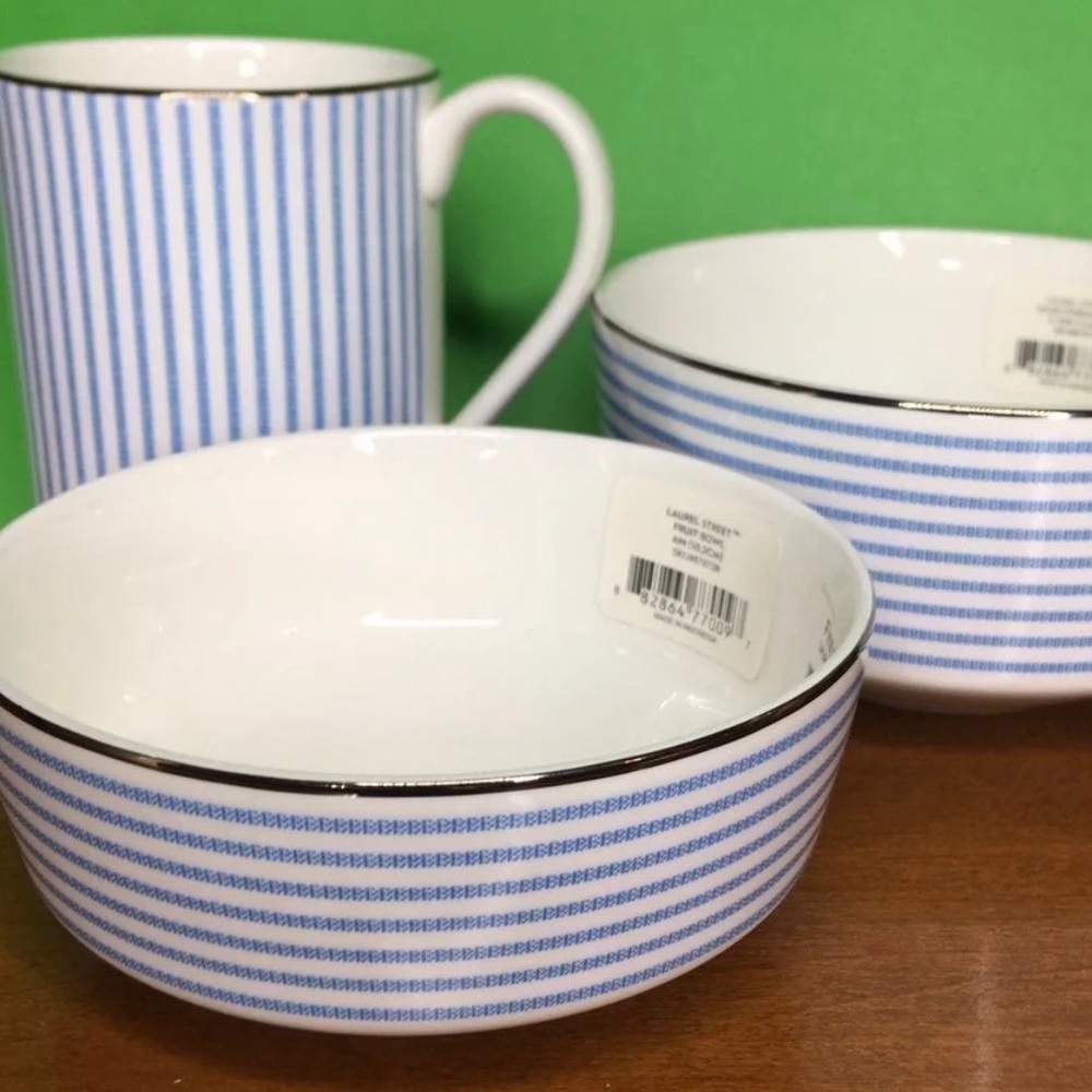 Kate Spade Laurel Street Porcelain Soup Bowl Mug and Fruit Bowl By Lenox